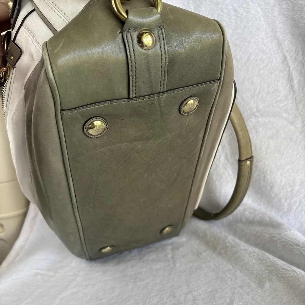 COACH Legacy Army Green White Leather penelope spectator bag 13165